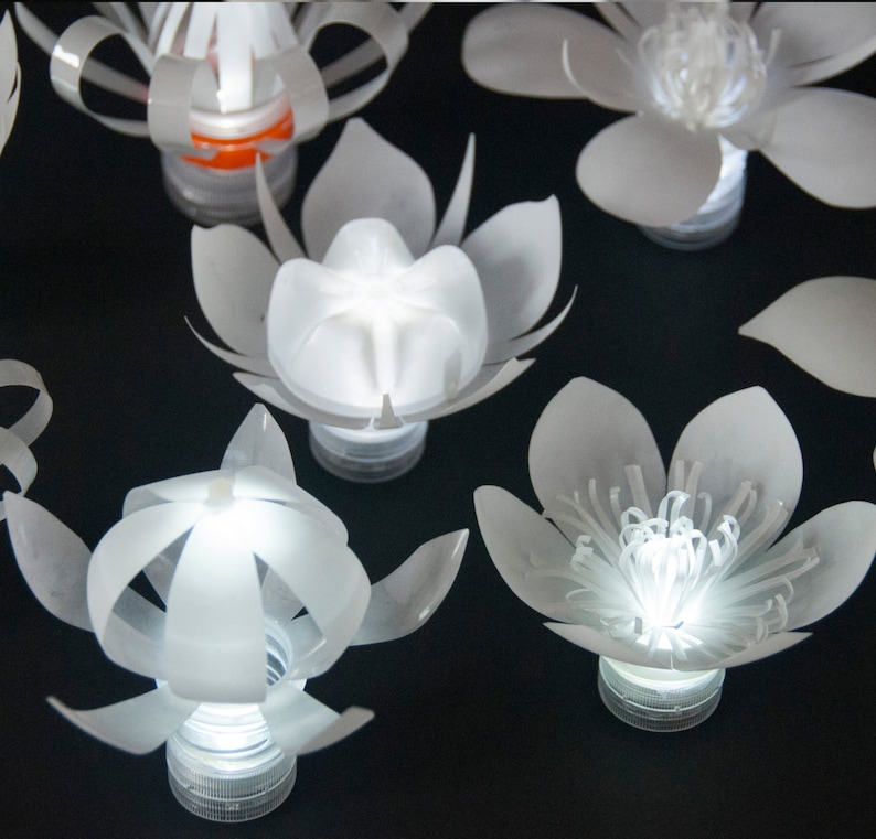 Set of 6 LED Plastic Bottle Flowers one in Each Style Etsy Australia