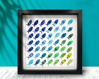 School of Fish, Upcycled Can Picture, Recycled Wall Art, Framed Art, Fish Wall Art, 3D wall art, Sea Artwork, Fishing Gifts, Shoal of Fish