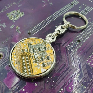 Yellow Circuit Board Keyring - Upcycled PCB Keychain