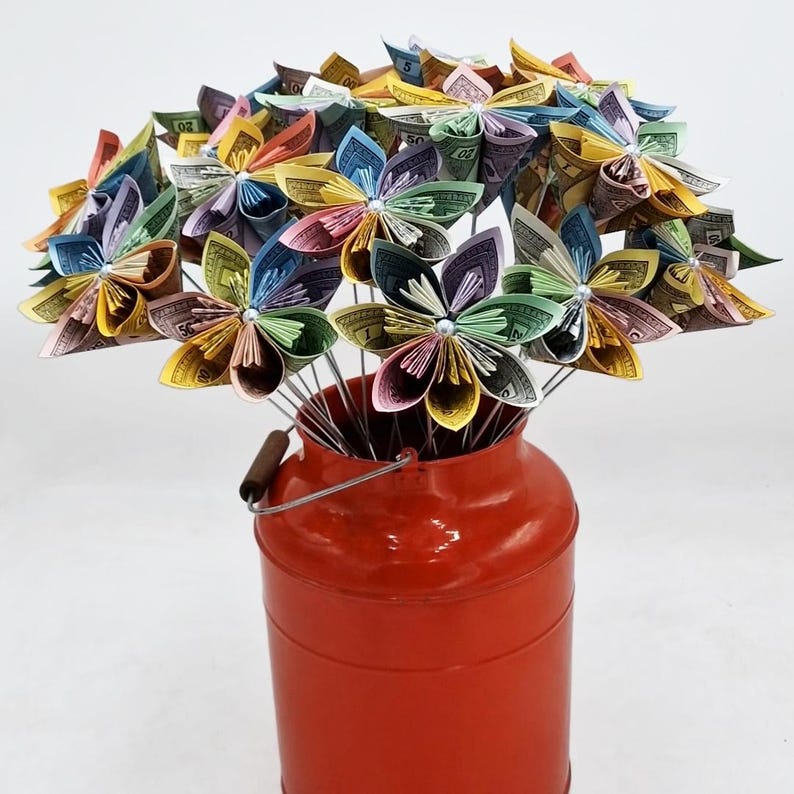 Monopoly Flowers, Upcycled Monopoly Money Origami Flower, Vintage Monopoly, Boardgames image 4