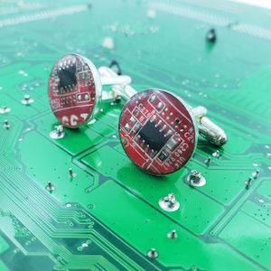 Genuine Red Circuit Board Cufflinks - Upcycled PCB Cuff links