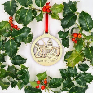 Nottingham Christbaumkugel, Weihnachtsdekoration, Weihnachtsverzierung, geheimes Weihnachtsgeschenk, Laser geschnittenes Sperrholz, Weihnachtsgeschenk