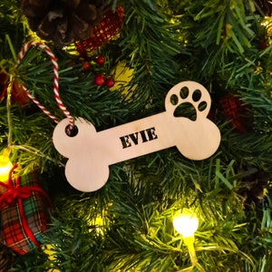 Dog Bone - Personalised Name/Text Christmas Baubles - Laser cut ply