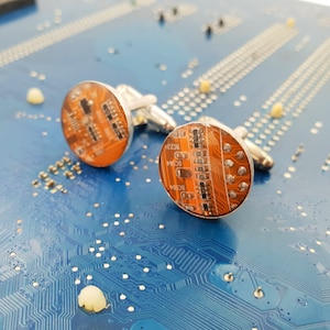 Genuine Orange Circuit Board Cufflinks - Upcycled PCB Cuff links