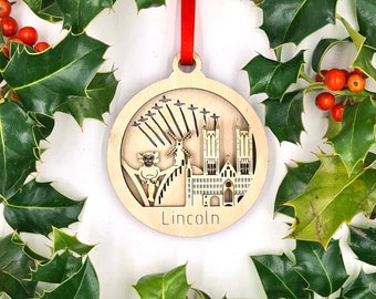 Lincoln Christmas Bauble, Christmas Decoration, Christmas Ornament, Secret Santa gift, Laser cut plywood, Christmas gift