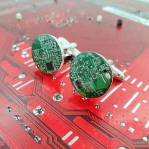 Genuine Green Circuit Board Cufflinks Upcycled PCB Cuff links image 1