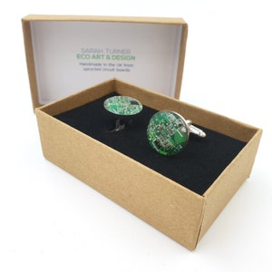 Genuine Green Circuit Board Cufflinks Upcycled PCB Cuff links image 2