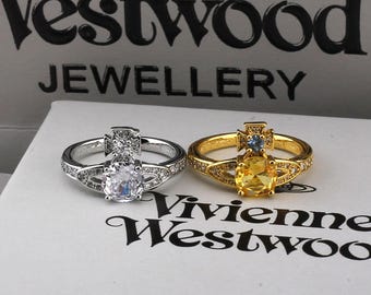 In Box Vivienne Westwood Rings,Silver CZ Saturn Ring,Gifts