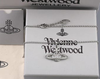 In Box Vivienne Westwood Necklace,925 Silver CZ Saturn Pendant,Gifts.