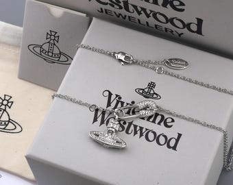 In Box Vivienne Westwood Necklace,925 Silver CZ Saturn Pendant,Gifts.