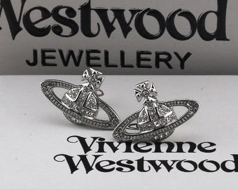 In Box Vivienne Westwood Earrings,925 Silver CZ Saturn Stud Earrings,Gifts.