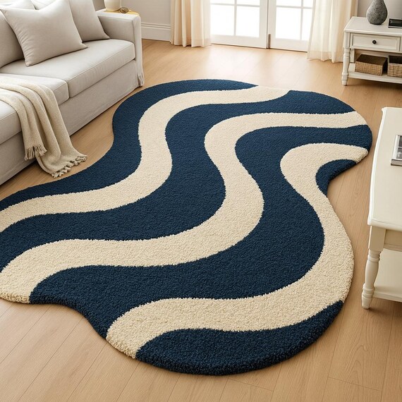 Modern Wave Pattern Shag Rug | Boho Plush Area Carpet