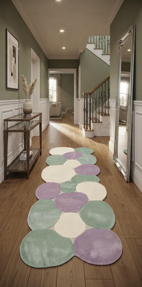 Handmade Wool Runner Rug with Bubbles | Modern Abstract Area Rug for Hallway or Bedroom | Custom Sizes Available