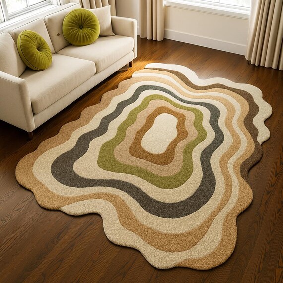 Hand-Tufted Wavy Wool Rug: Retro Groovy Design