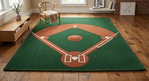 Hand-tufted Baseball Field Area Rug, Modern Pop Art Sports Decor