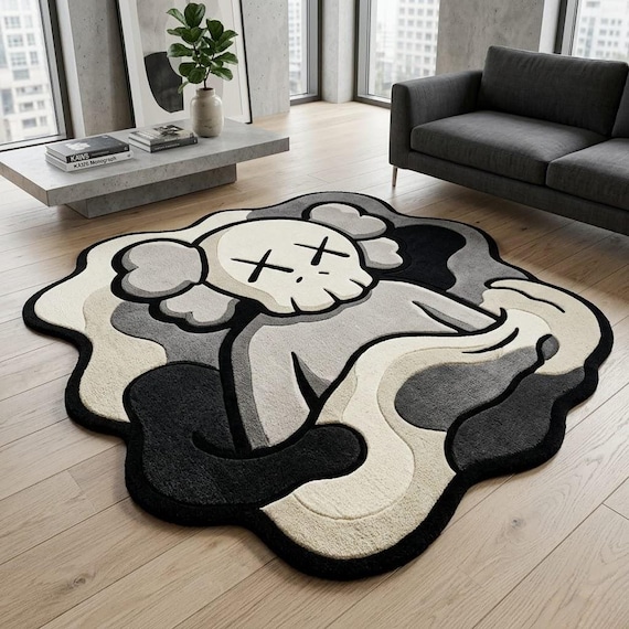 Pop Art Character Area Rug, Hand-tufted Monochrome Designer Carpet, Modern Nursery Living Room
