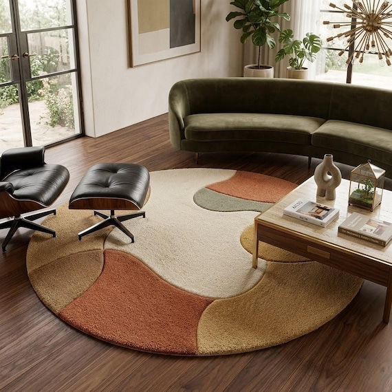 Hand-tufted Abstract Wool Rug, Organic Modern Japandi Scandinavian Plush Carpet
