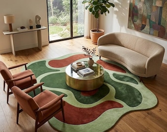 Handgetufteter Abstrakter Wollteppich aus Wolle im Mid Century Stil