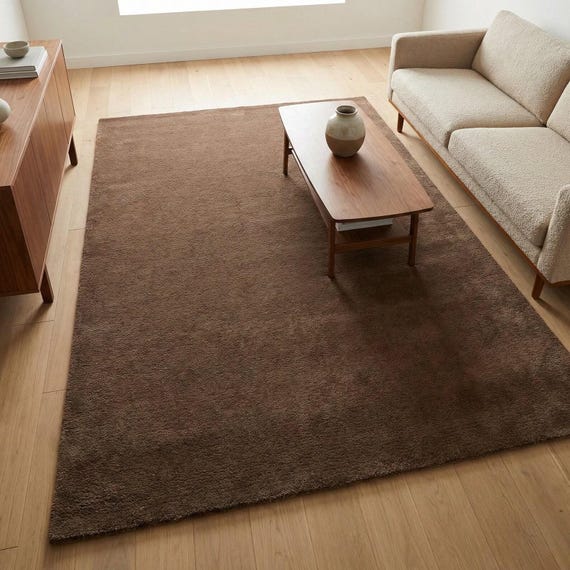 Solid Wool Shag Area Rug | Mid-Century Modern Plush Carpet for Living Room | Custom Sizes Available, Beige Brown Green Blue Pink