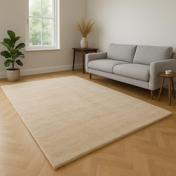 Hand Tufted Wool Rug: Modern Minimalist Beige Carpet