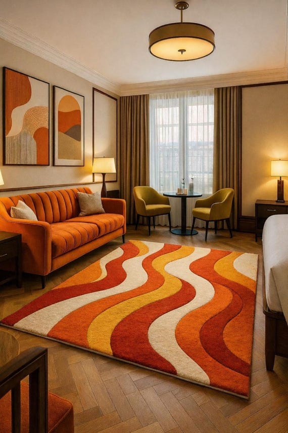 Retro Wavy Area Rug Mid Century Modern Abstract Carpet For Living Room Bedroom Decor
