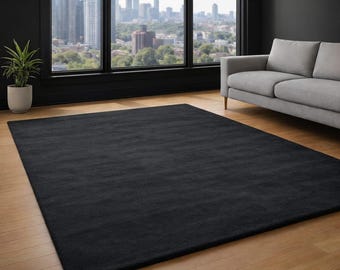 Hand Tufted Black Area Rug, Minimalist Modern Living Room Carpet