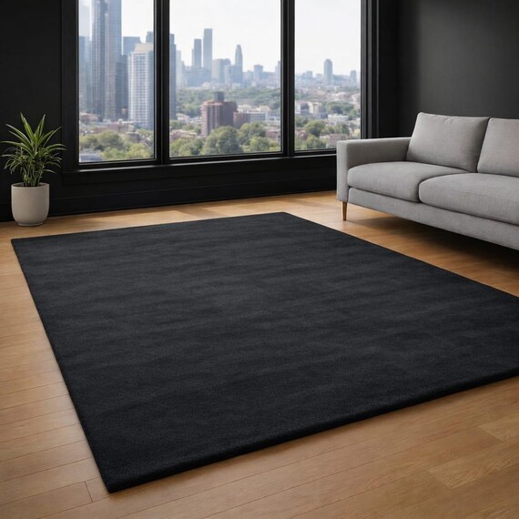 Hand Tufted Solid Color Area Rug, Minimalist Modern Rug for Living Room, Luxury Plain Black Rug