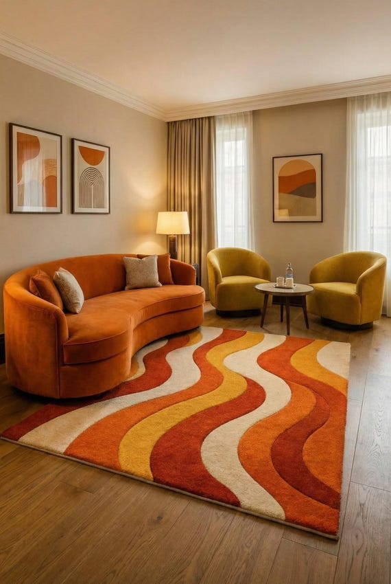 Retro Wavy Area Rug Mid Century Modern Abstract Carpet For Living Room Bedroom Decor
