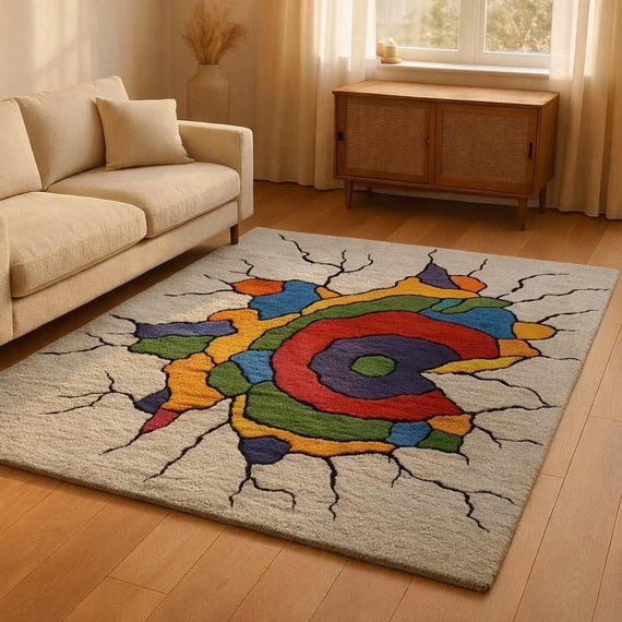 Handmade Abstract Colorful Cracked Design Wool Area Rug Modern Living Room Kids Decor Carpet