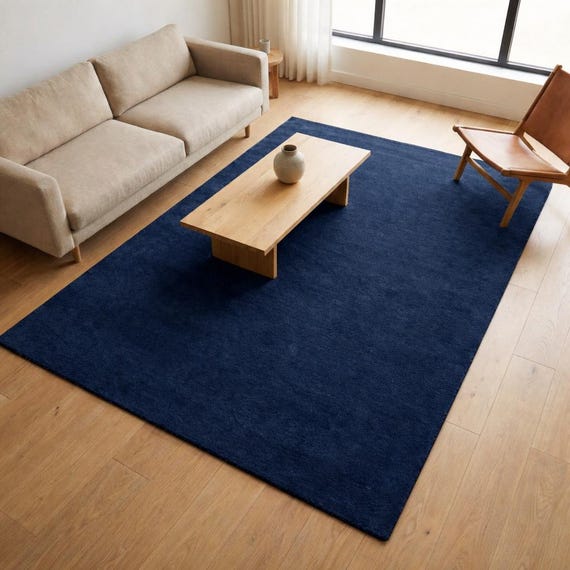 Navy Blue Area Rug Modern Minimalist Hand Tufted New Zealand Wool Plush Living Room Carpet 8x10 9x12 6x9 Custom Size