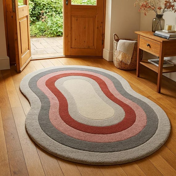 Hand-Tufted Wool Area Rug – Modern Abstract Wavy Design