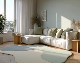 Abstract Wool Area Rug: Mid-Century Modern Organic Shape, Hand-Tufted Luxury