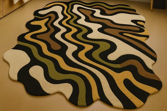Hand-Tufted Wool Rug | Abstract Wavy Design, Earth Tones
