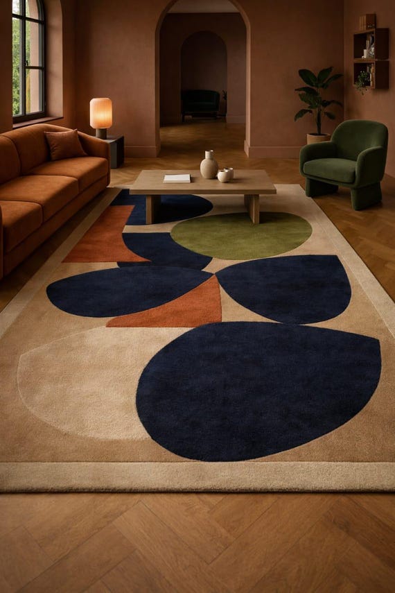 Hand Tufted Abstract Area Rug, Modern Geometric Rug for Living Room, Luxury Designer Carpet