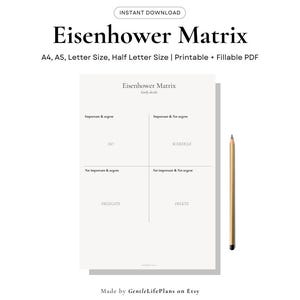Eisenhower Matrix Printable | Priority Planner PDF | Fillable & Printable | Time Management Worksheet | A4, A5, Letter, Half Letter