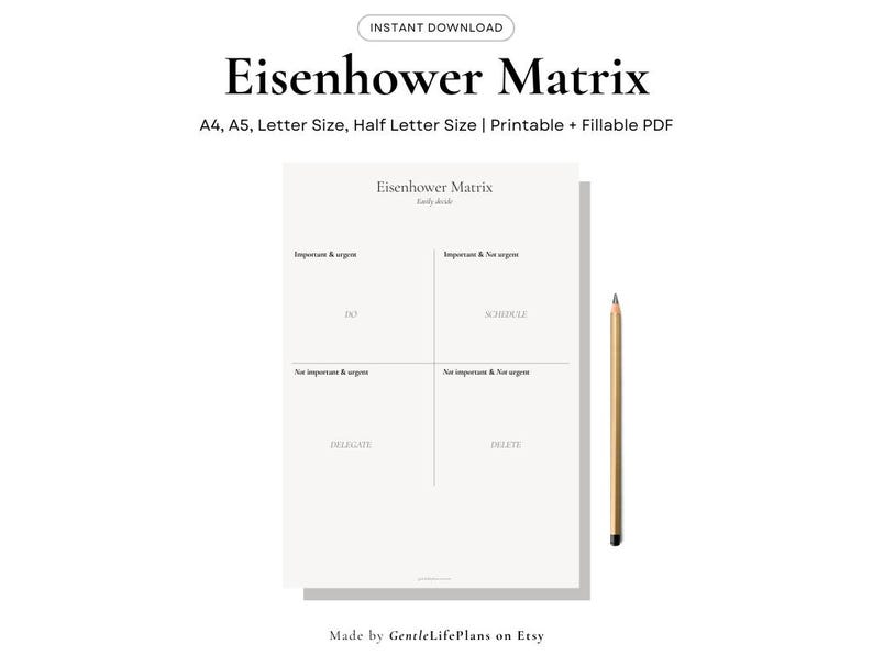 Eisenhower Matrix Printable | Priority Planner PDF | Fillable ...