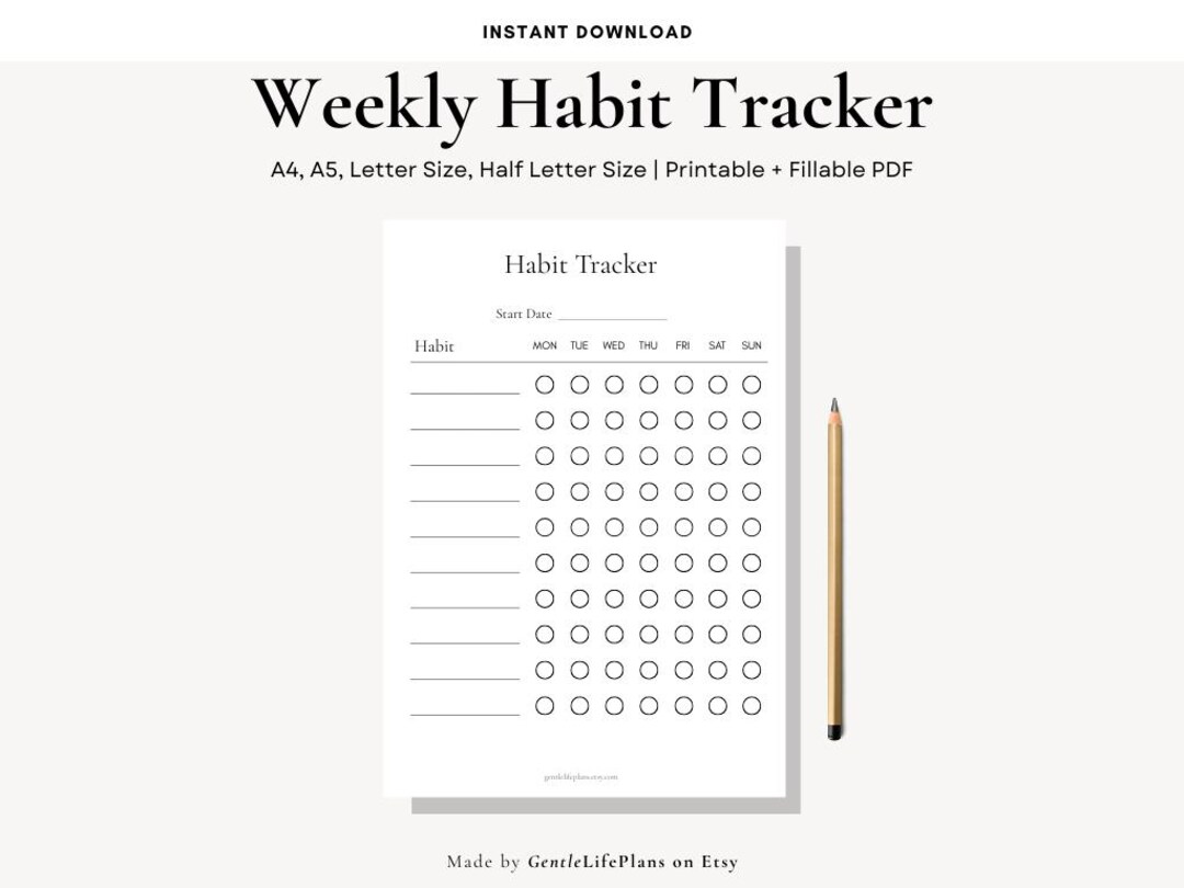 Weekly Habit Tracker Printable & Fillable PDF | A4 A5 US Letter Half ...