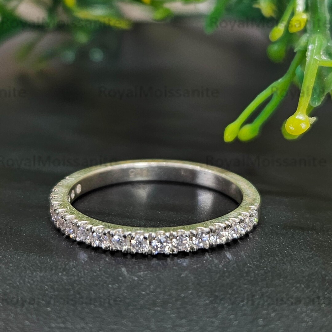 Round Cut Moissanite Eternity Wedding Band 14K White Gold - Etsy