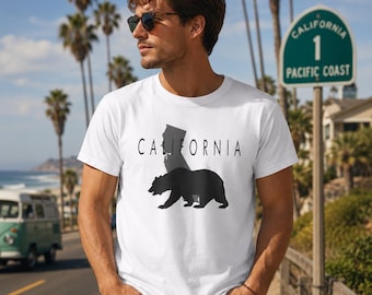 T-shirt met Californië-thema, T-shirt met Californische beer, T-shirt met Californische print, T-shirt van de staat Californië, cadeau uit Californië, T-shirt van de Republiek Californië
