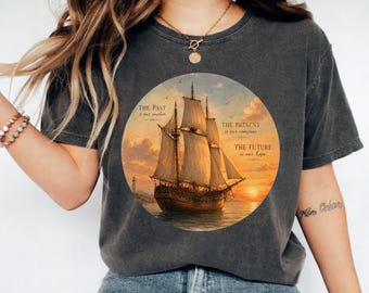 vintage voilier coucher de soleil t-shirt, t-shirt Nautical Life Journey