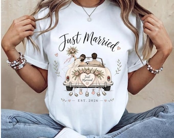 Just Married Couple T-Shirt, Wedding Day Bride Groom Tee (Est. 2026)