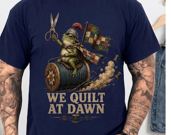We Quilt At Dawn Frog Quilting T-Shirt, Sewing Hobby Graphic Tee