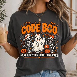 Halloween Nurse Shirt For Spooky Season: Code Boo Halloween Skeleton Shirt, halloween nurse shirt funny
