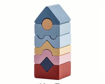 Houten piramide | Intelligentietestspel | Houten puzzel | Mentale puzzel voor kinderen | Houten puzzel | Hersenkraker | Opvouwbare piramide