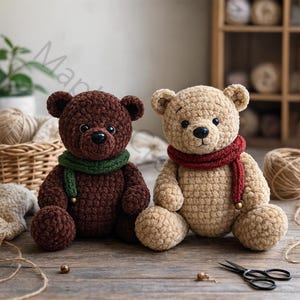 ぬいぐるみテディベアのかぎ針編みパターンPDF | 編みぐるみベアのチュートリアル | 柔らかいぬいぐるみのパターン | 初心者向け動物のかぎ針編みの作り方