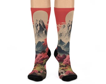 ras du cou coussinées japonaises à motif paysage de montagne | Scène Sakura au lever du soleil