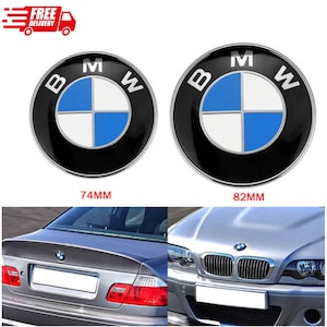 BMW embleem badge set | 82 mm badge op motorkap + 74 mm badge op kofferbak | Vervanging rondel voor achter | Past op E36 E46 E90 E39 E60 E87 Z3 X5