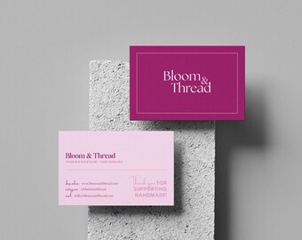 Plantilla de tarjeta de presentación / Rosa intenso / Pequeña empresa / Canva editable / Doble cara / 85 x 55 mm