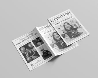 Periódico de cumpleaños / Plantilla editable de Canva / Imprimible en A2 / Descarga instantánea