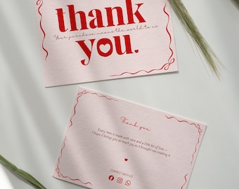 Plantilla de tarjeta de agradecimiento / Lazos y corazones / Pequeñas empresas / Canva editable / A6 a doble cara